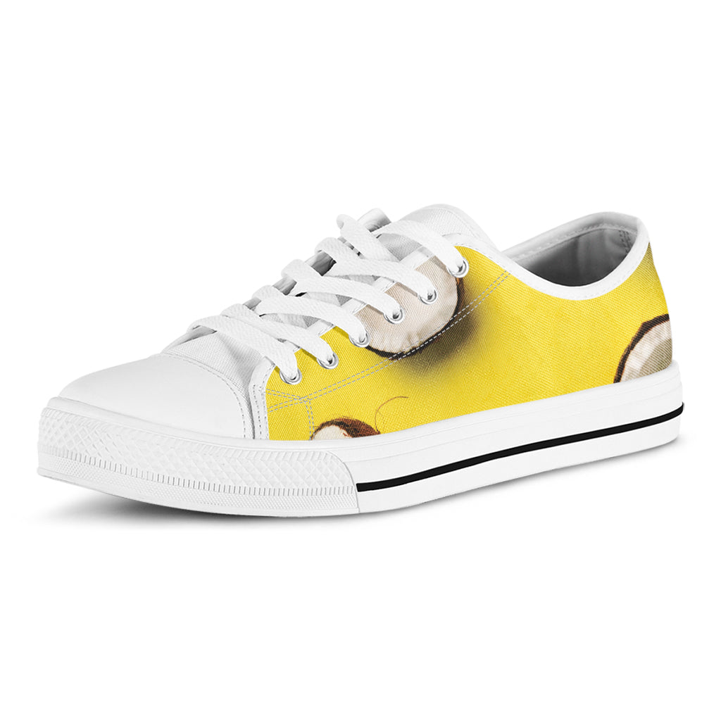 Yellow Coconut Pattern Print White Low Top Shoes