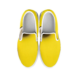 Yellow Coconut Pattern Print White Slip On Shoes