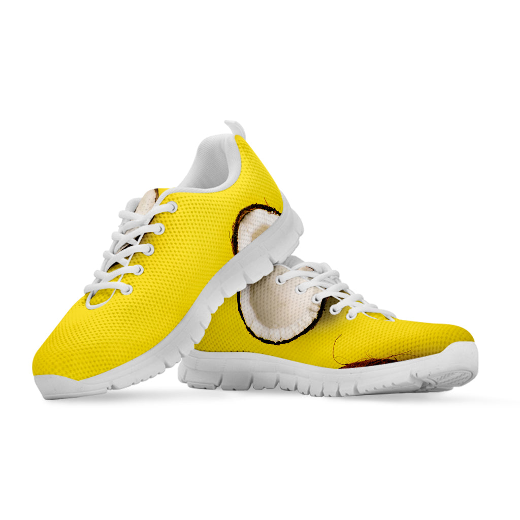 Yellow Coconut Pattern Print White Sneakers