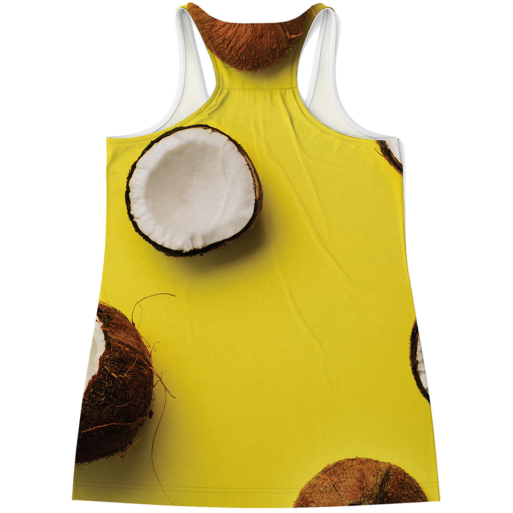 Yellow Coconut Pattern Print Women's Racerback Tank Top