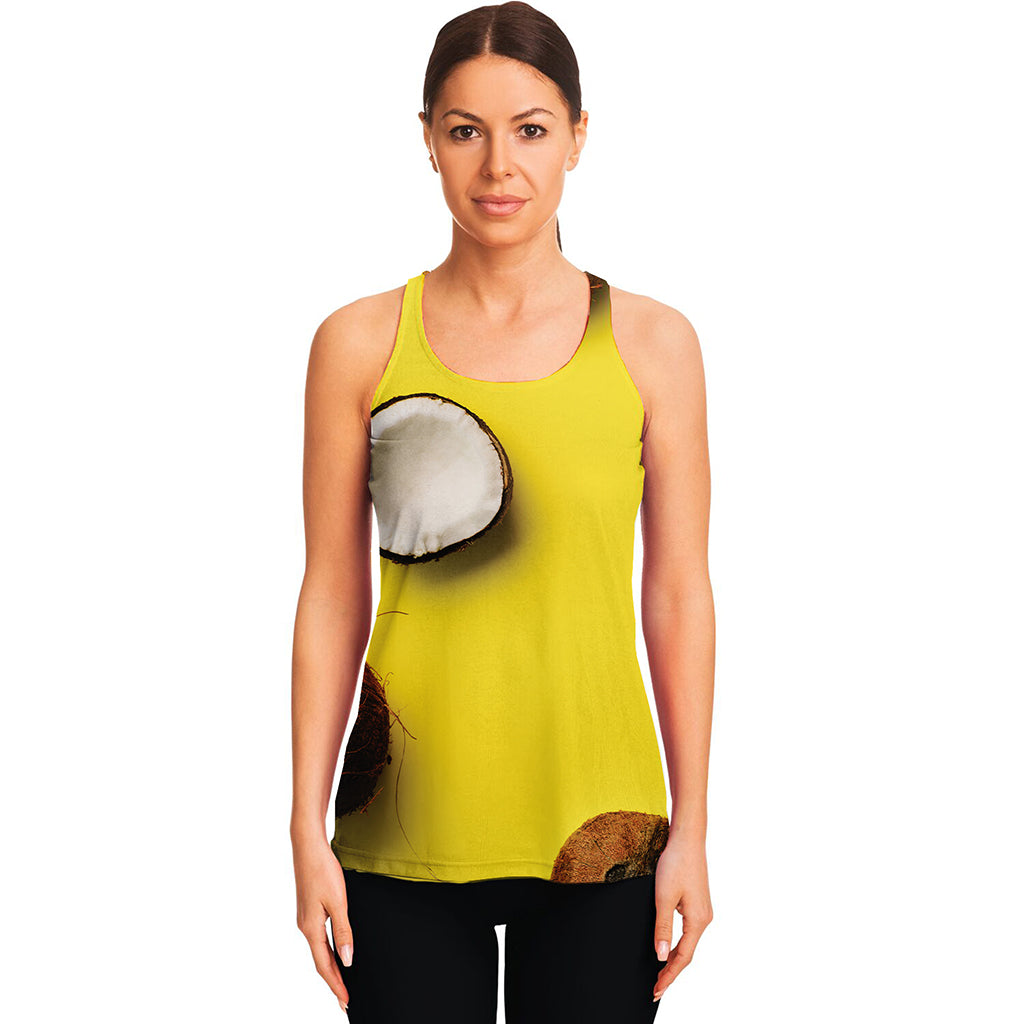 Yellow Coconut Pattern Print Women's Racerback Tank Top