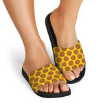 Yellow Cookie Pattern Print Black Slide Sandals