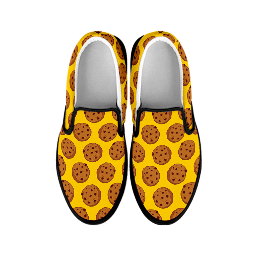 Yellow Cookie Pattern Print Black Slip On Shoes