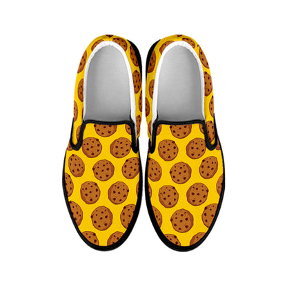Yellow Cookie Pattern Print Black Slip On Shoes