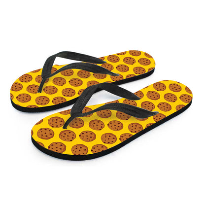 Yellow Cookie Pattern Print Flip Flops