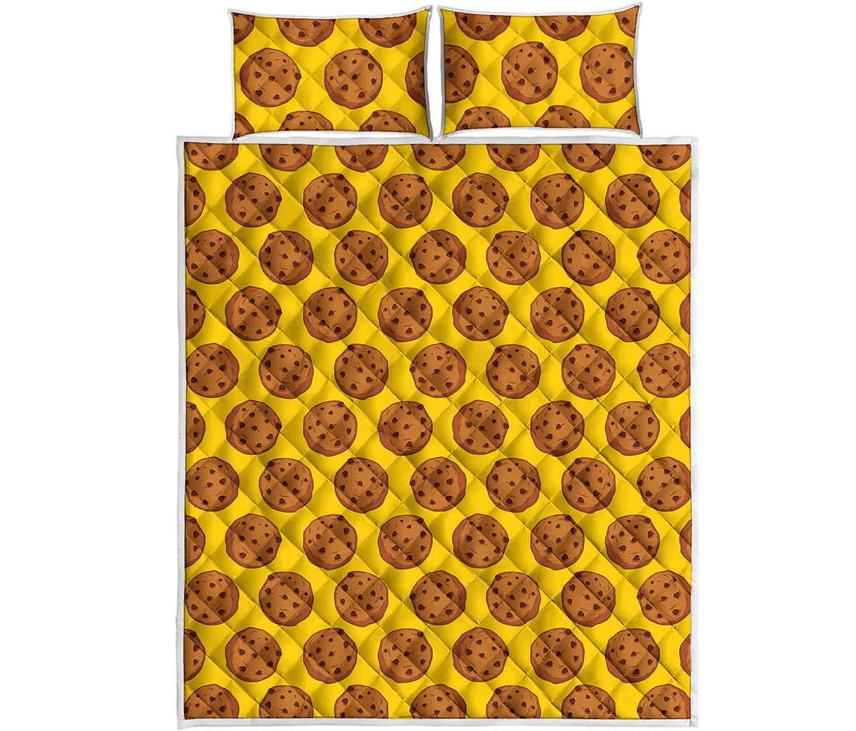 Yellow Cookie Pattern Print Quilt Bed Set