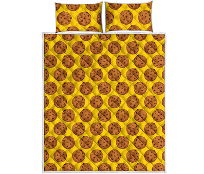 Yellow Cookie Pattern Print Quilt Bed Set
