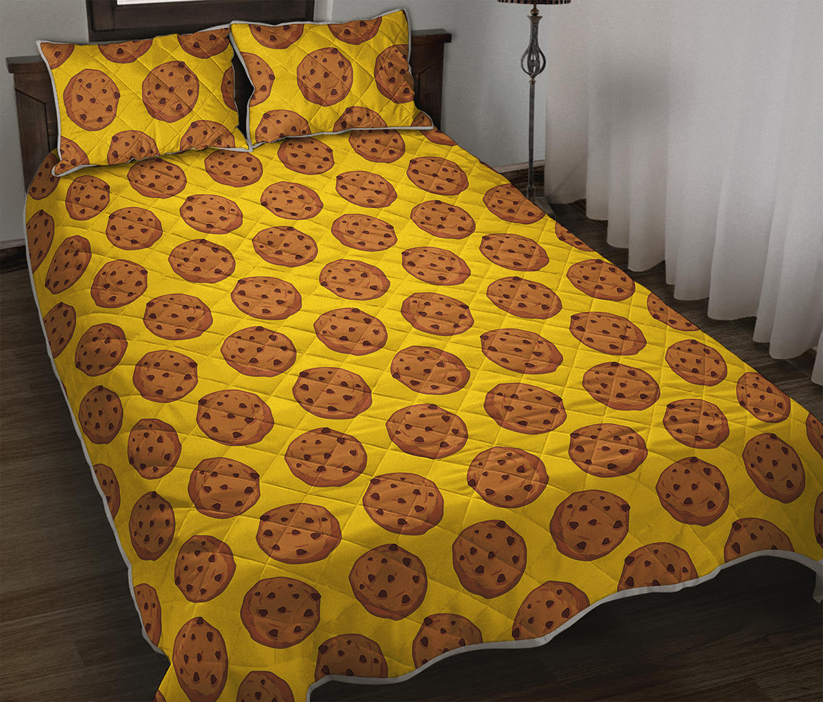 Yellow Cookie Pattern Print Quilt Bed Set