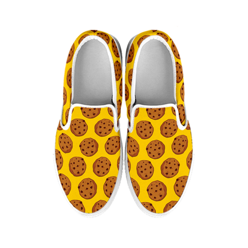 Yellow Cookie Pattern Print White Slip On Shoes