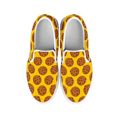 Yellow Cookie Pattern Print White Slip On Shoes