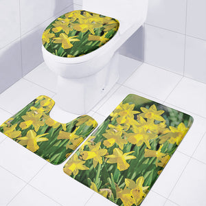 Yellow Daffodil Flower Print 3 Piece Bath Mat Set