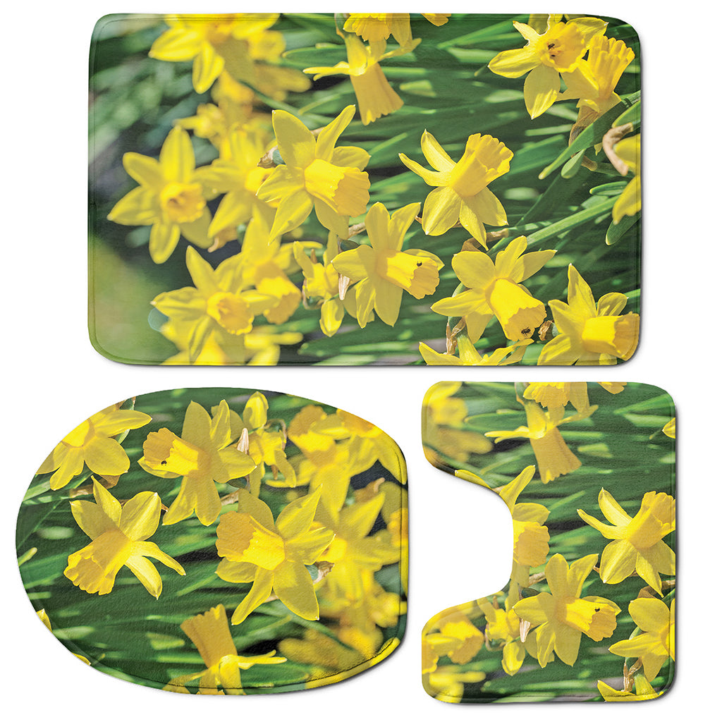 Yellow Daffodil Flower Print 3 Piece Bath Mat Set