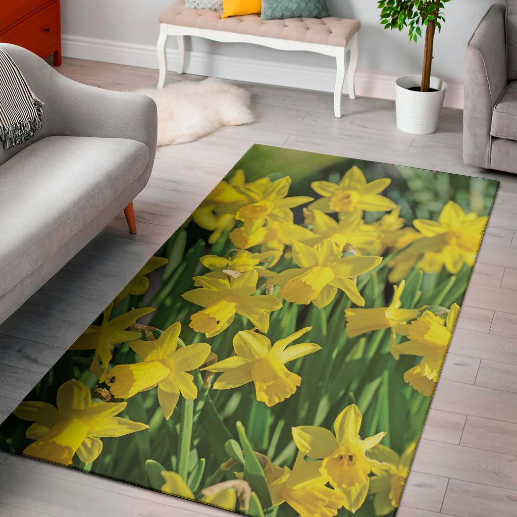Yellow Daffodil Flower Print Area Rug