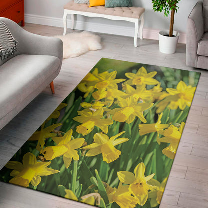 Yellow Daffodil Flower Print Area Rug