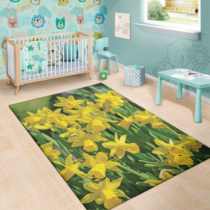 Yellow Daffodil Flower Print Area Rug