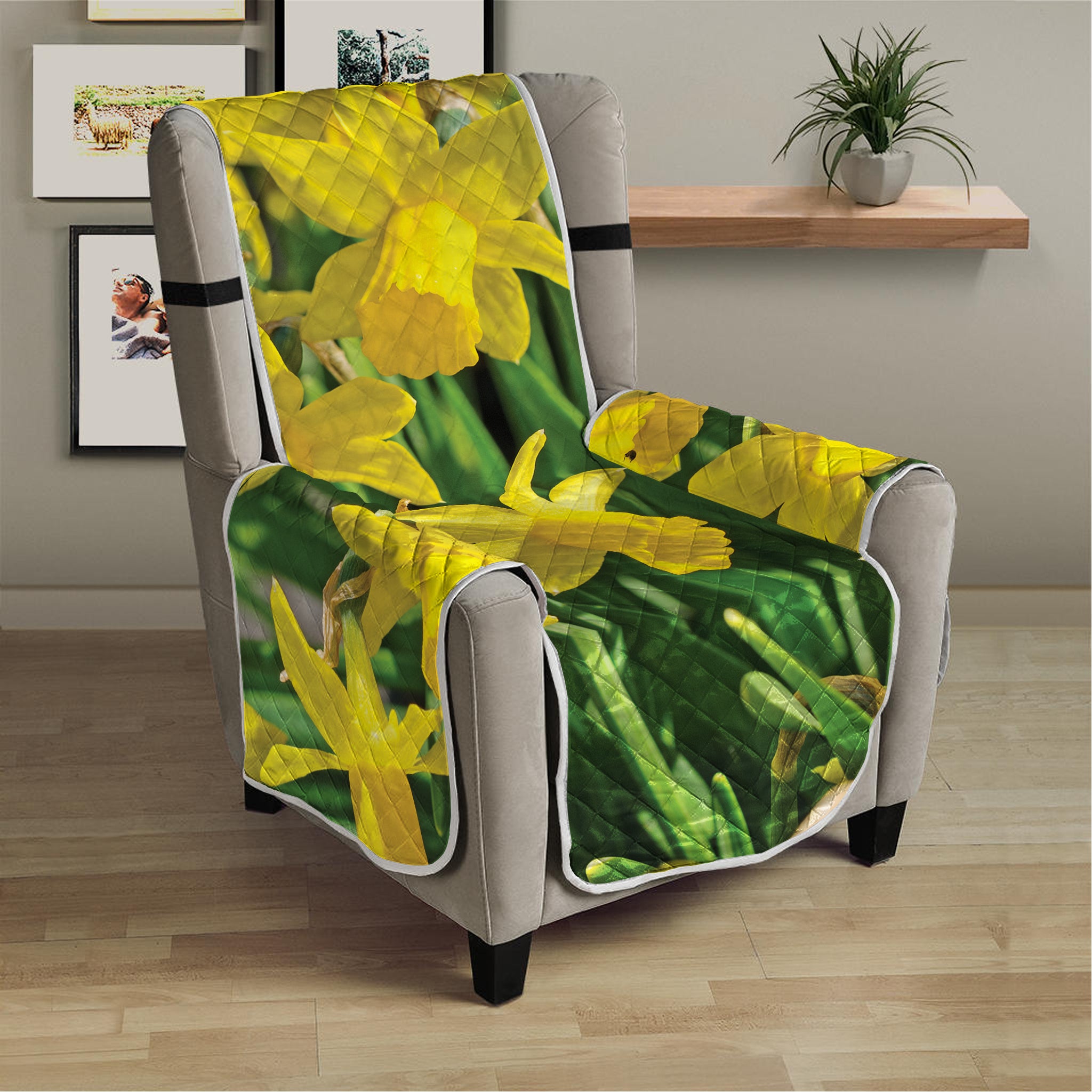 Yellow Daffodil Flower Print Armchair Protector