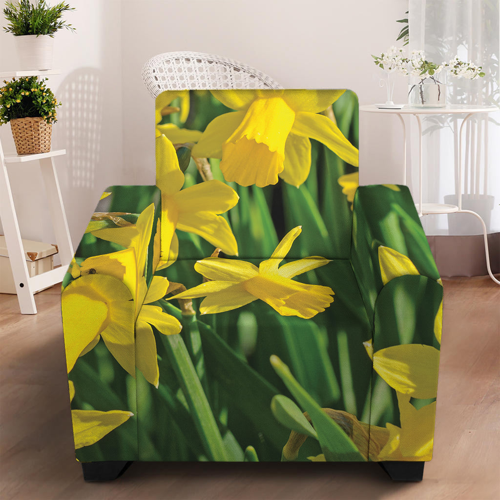 Yellow Daffodil Flower Print Armchair Slipcover
