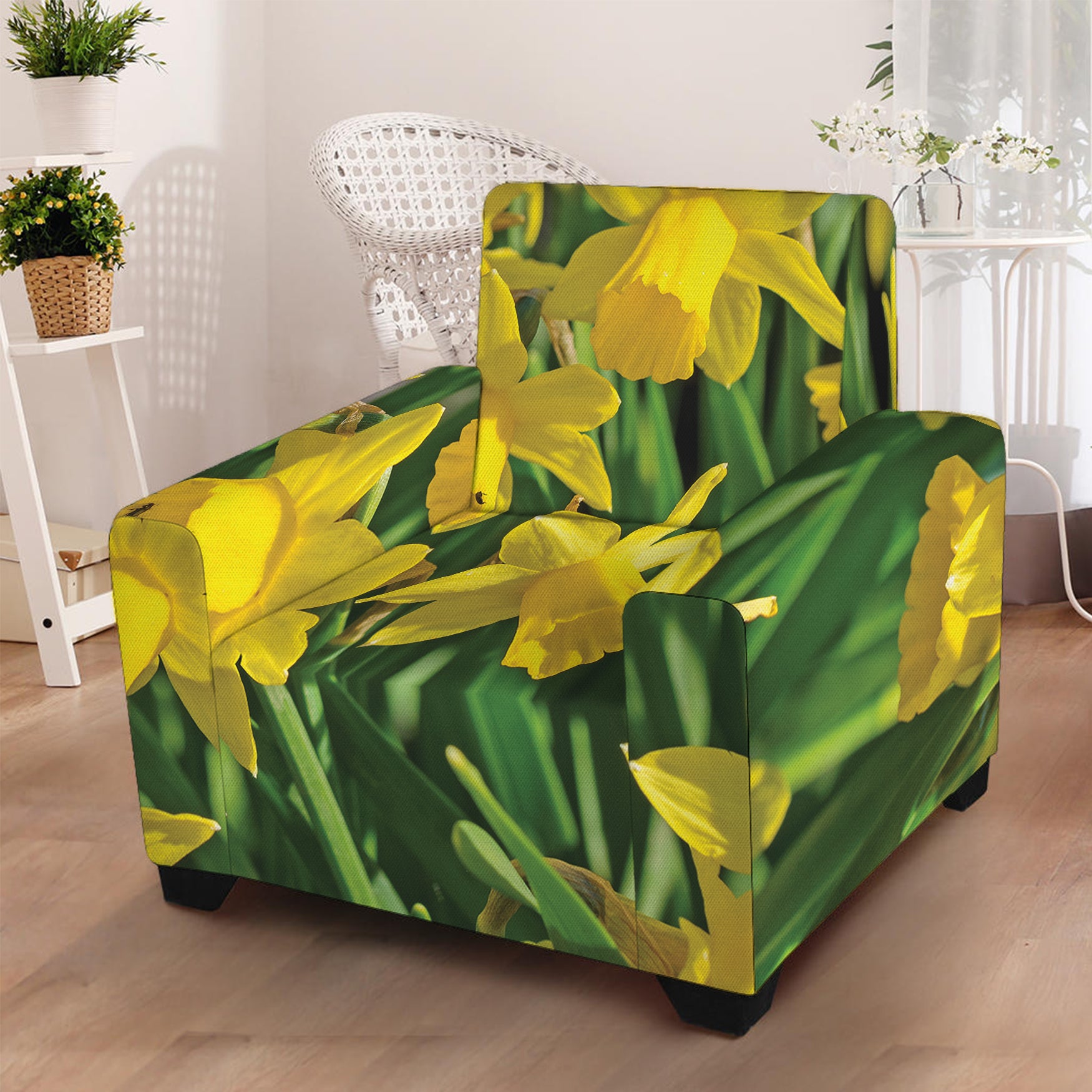 Yellow Daffodil Flower Print Armchair Slipcover