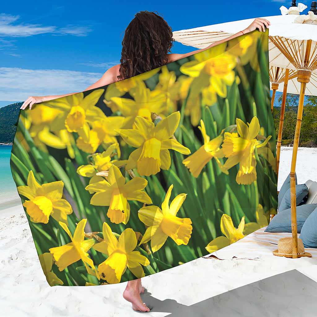 Yellow Daffodil Flower Print Beach Sarong Wrap
