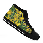 Yellow Daffodil Flower Print Black High Top Shoes