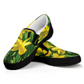 Yellow Daffodil Flower Print Black Slip On Sneakers