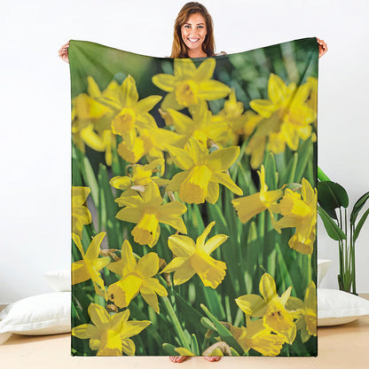 Yellow Daffodil Flower Print Blanket