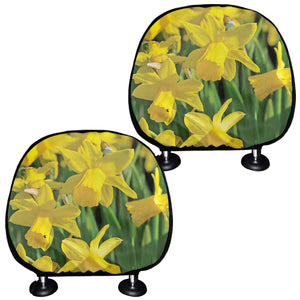 Yellow Daffodil Flower Print Car Headrest Covers
