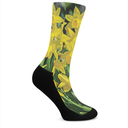 Yellow Daffodil Flower Print Crew Socks