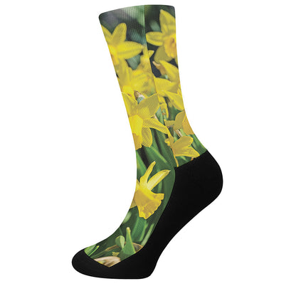 Yellow Daffodil Flower Print Crew Socks