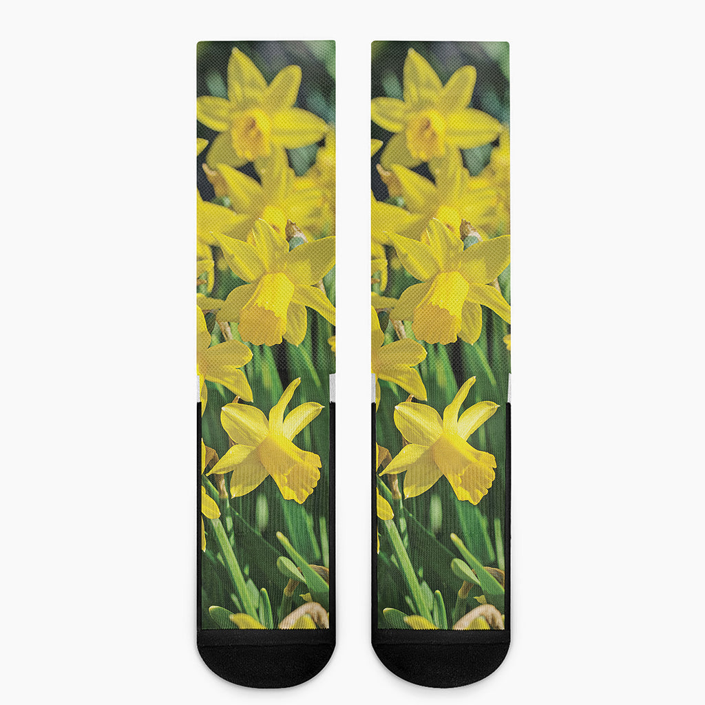 Yellow Daffodil Flower Print Crew Socks