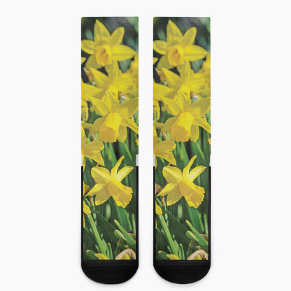 Yellow Daffodil Flower Print Crew Socks