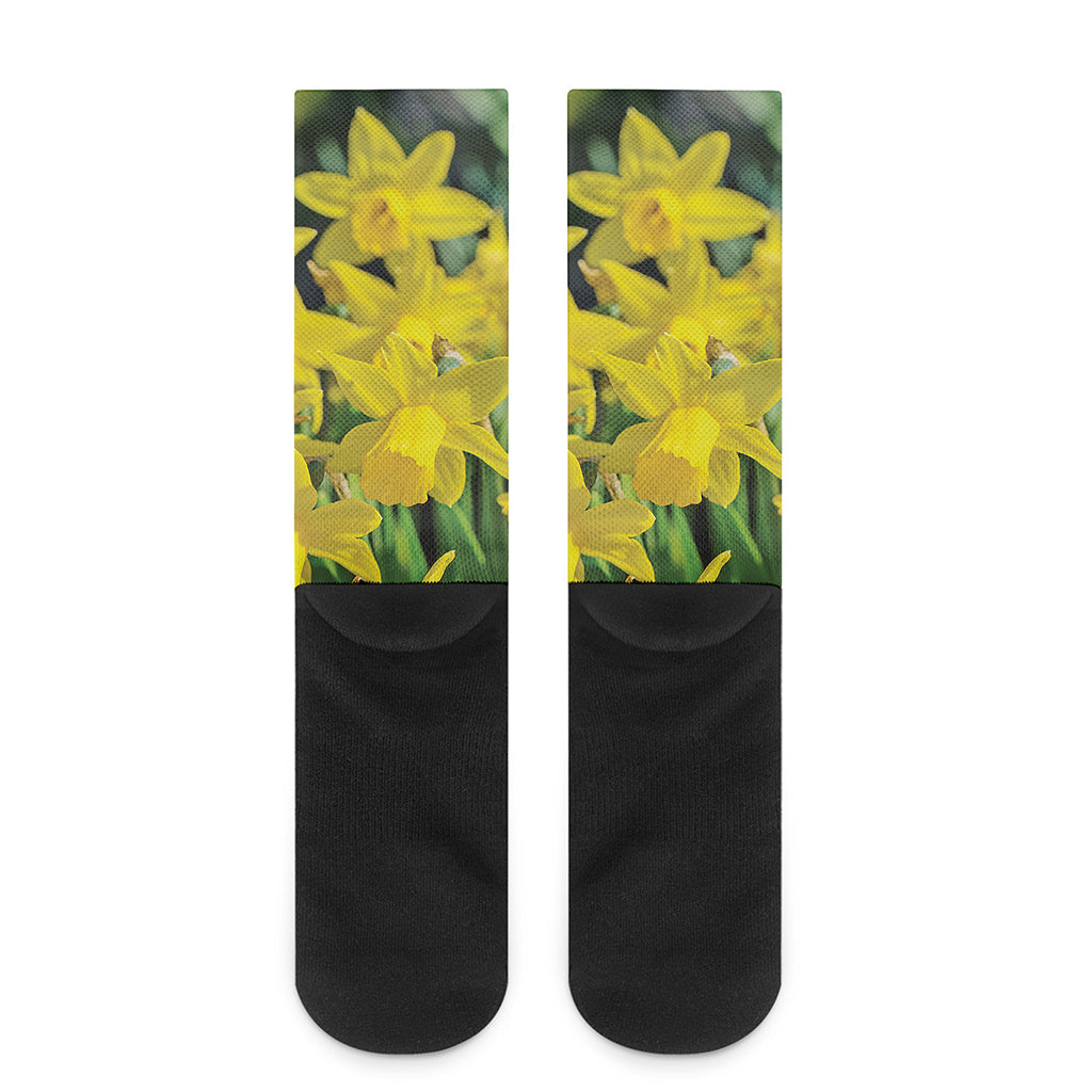 Yellow Daffodil Flower Print Crew Socks