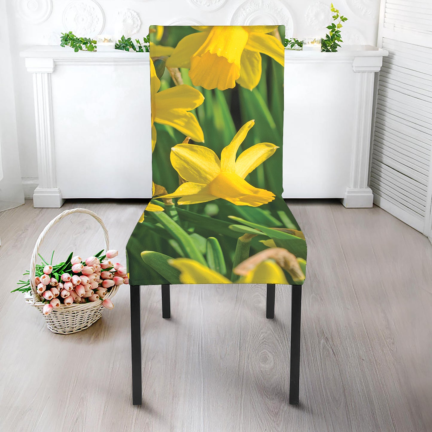 Yellow Daffodil Flower Print Dining Chair Slipcover
