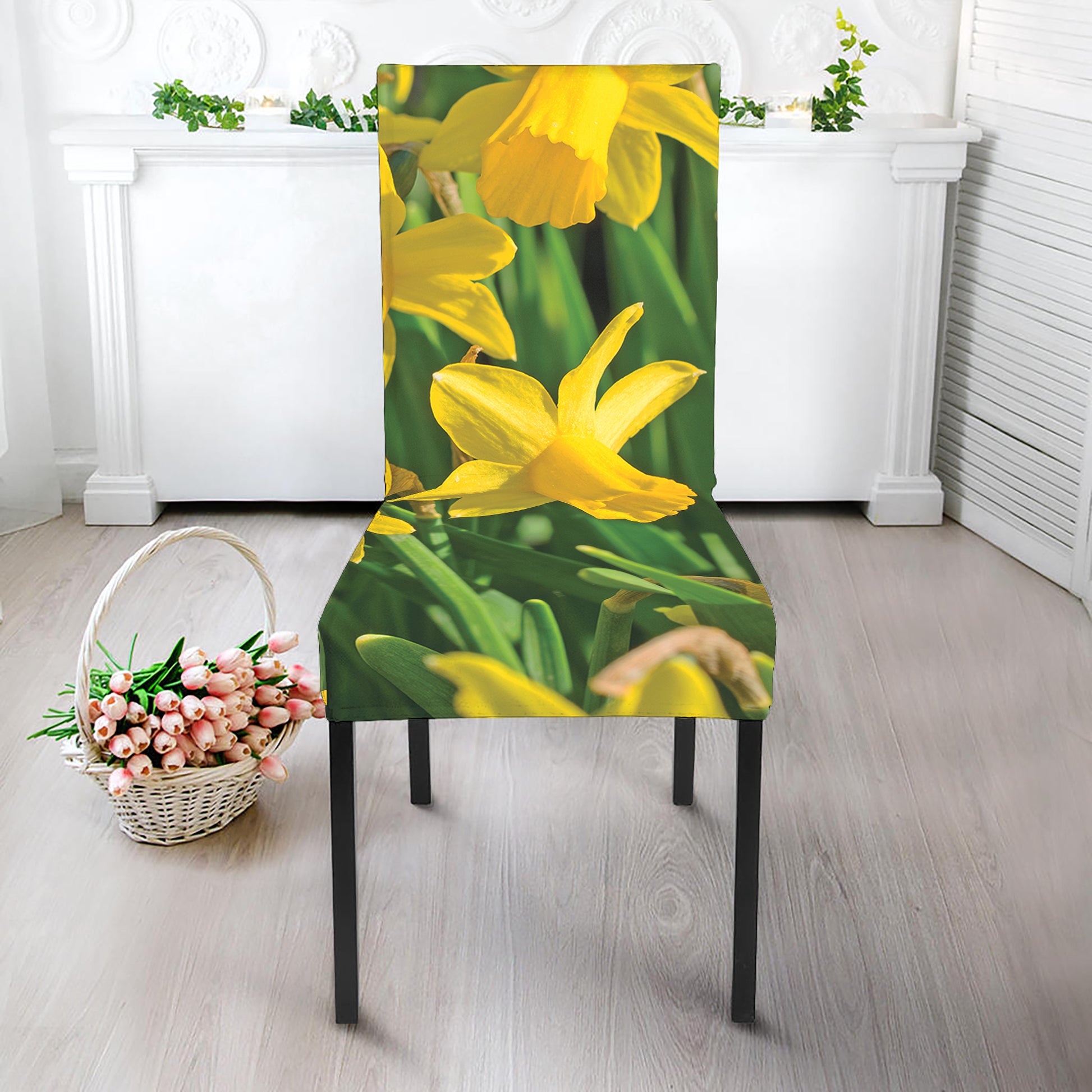 Yellow Daffodil Flower Print Dining Chair Slipcover