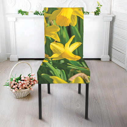 Yellow Daffodil Flower Print Dining Chair Slipcover