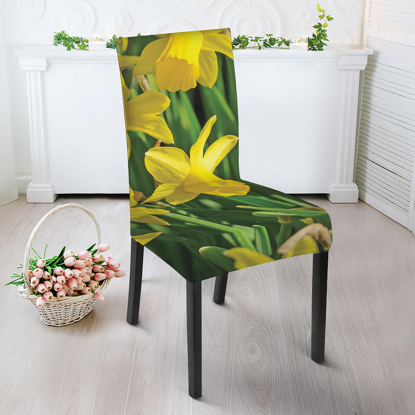 Yellow Daffodil Flower Print Dining Chair Slipcover
