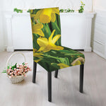 Yellow Daffodil Flower Print Dining Chair Slipcover