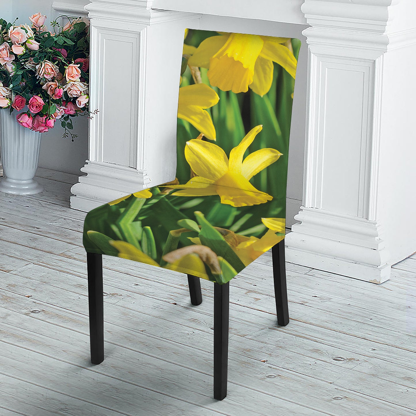 Yellow Daffodil Flower Print Dining Chair Slipcover
