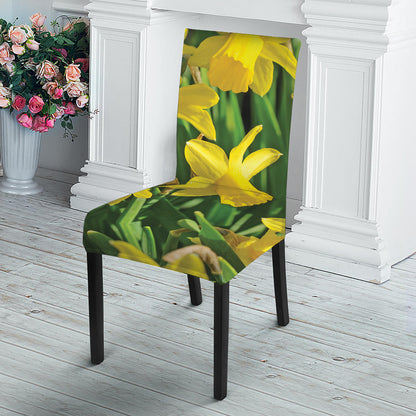 Yellow Daffodil Flower Print Dining Chair Slipcover