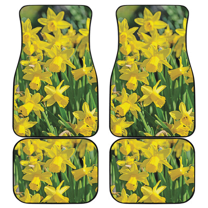 Yellow Daffodil Flower Print Front and Back Car Floor Mats