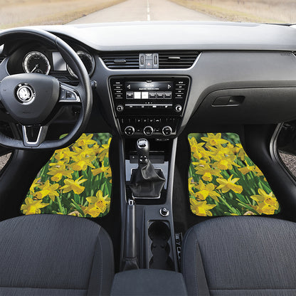 Yellow Daffodil Flower Print Front and Back Car Floor Mats