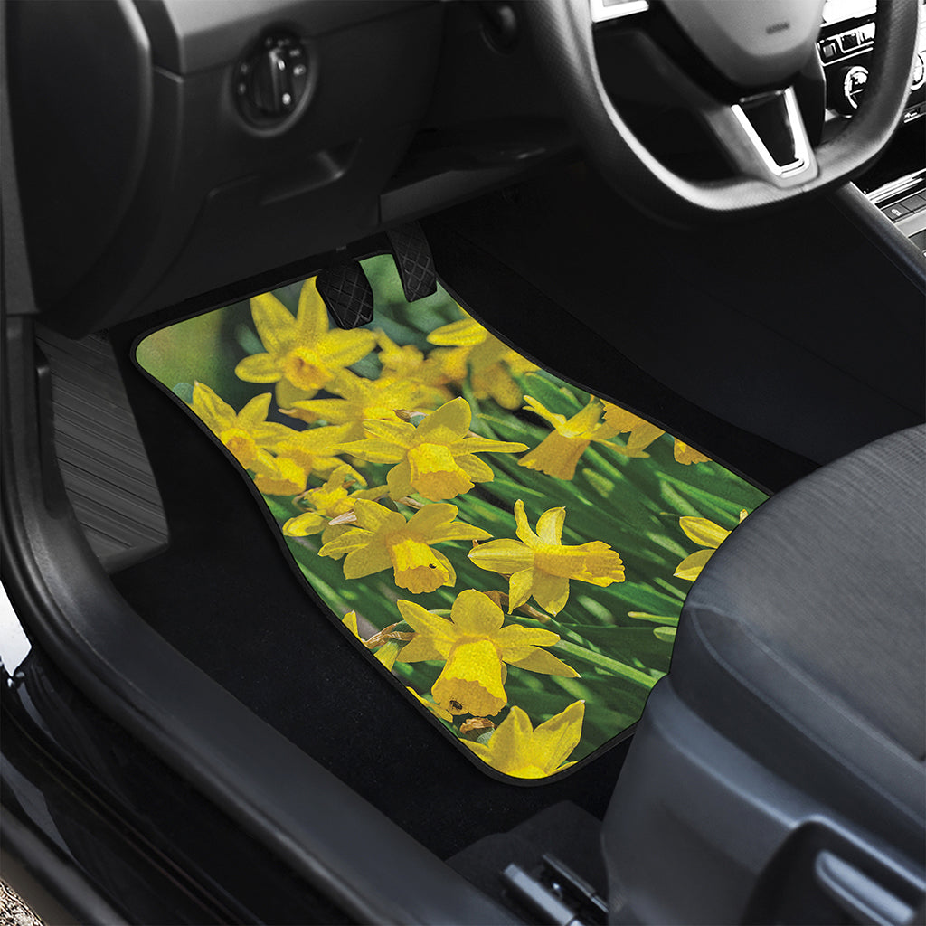Yellow Daffodil Flower Print Front and Back Car Floor Mats