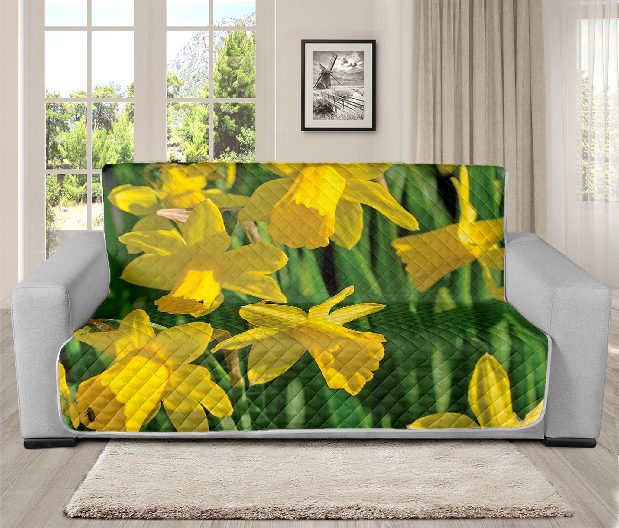 Yellow Daffodil Flower Print Futon Protector