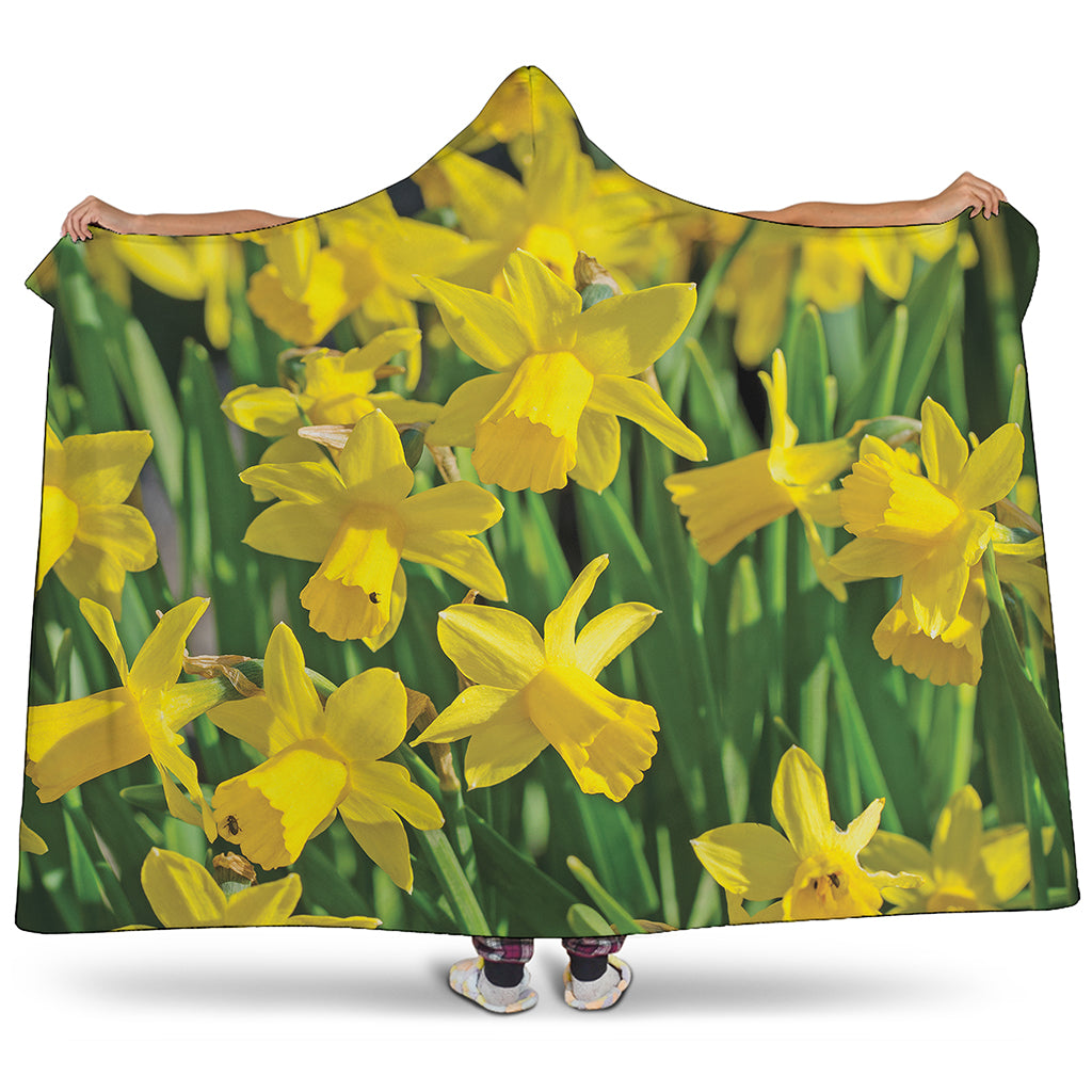 Yellow Daffodil Flower Print Hooded Blanket