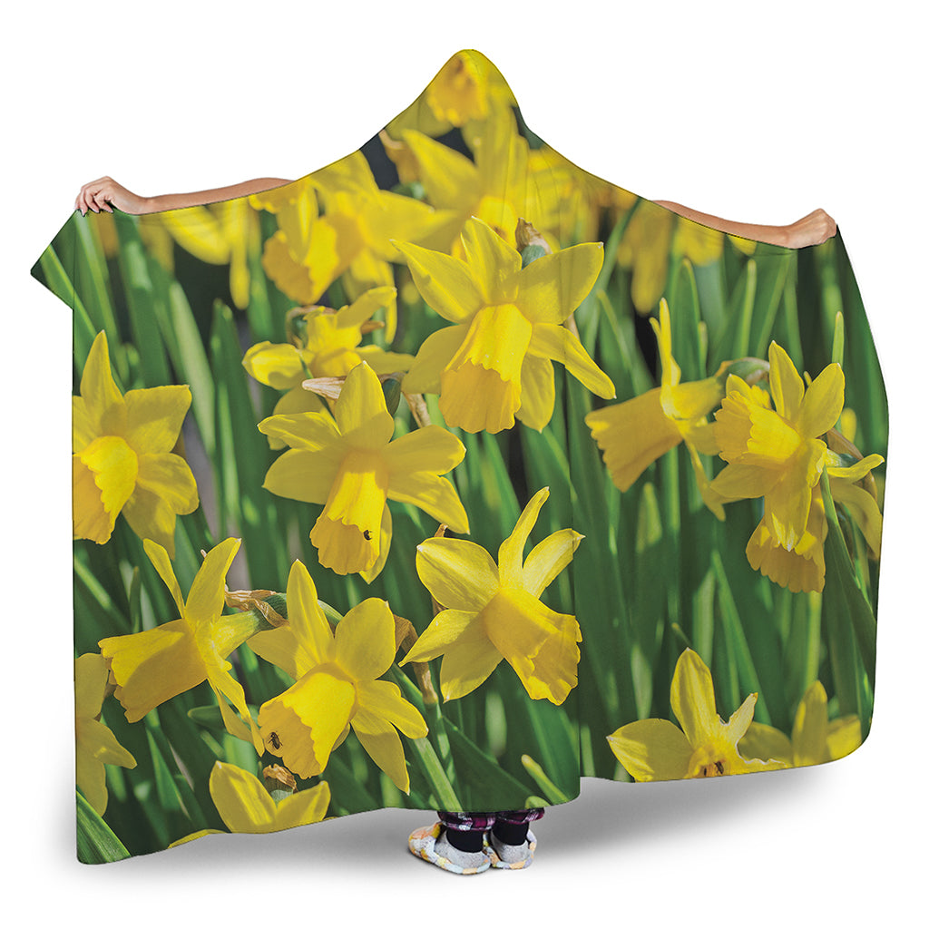 Yellow Daffodil Flower Print Hooded Blanket