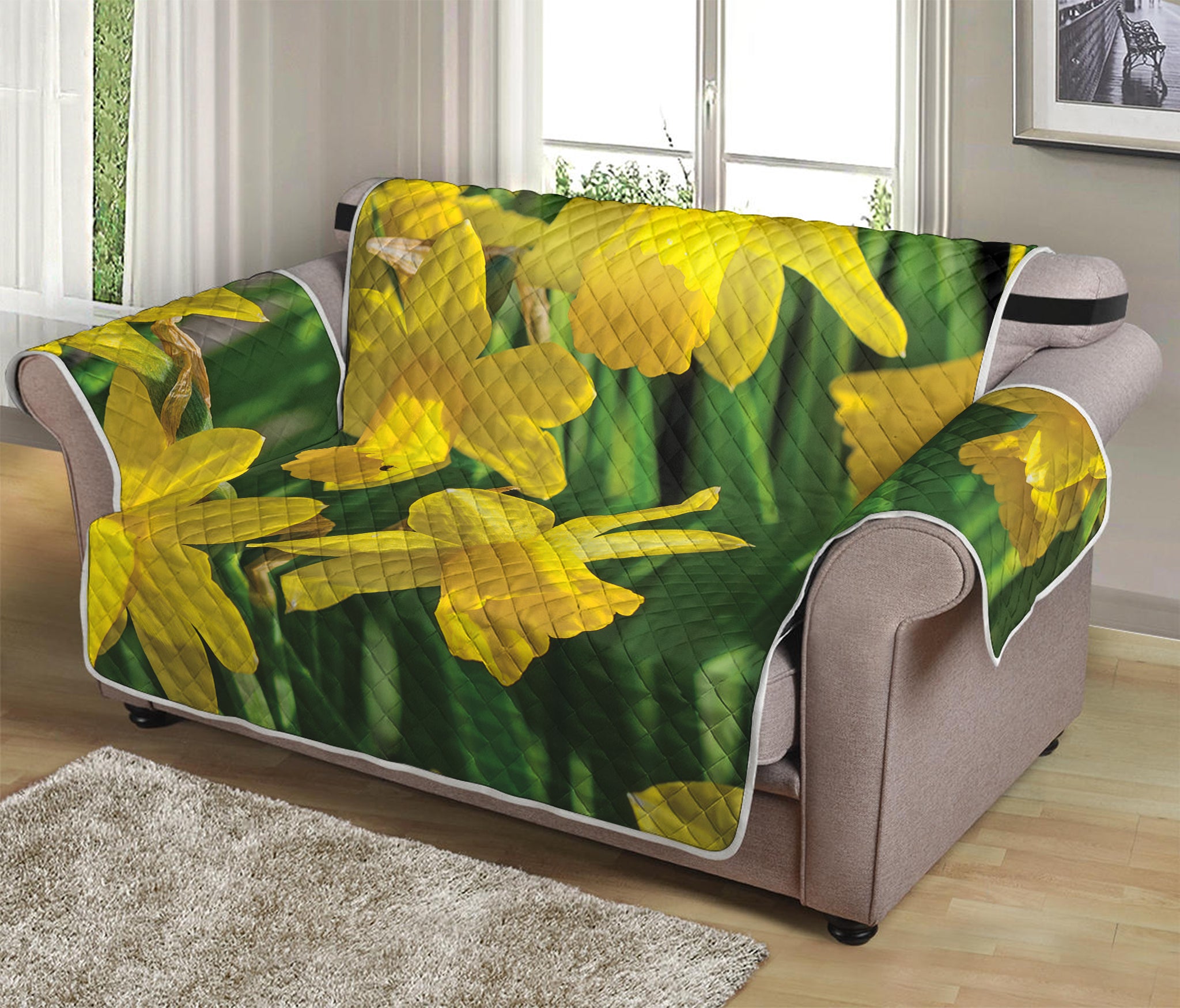 Yellow Daffodil Flower Print Loveseat Protector