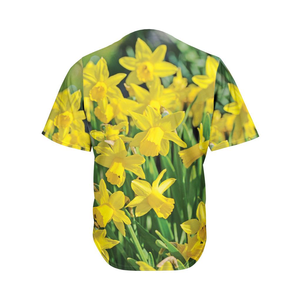 Yellow Daffodil Flower Print Men's Baseball Jersey