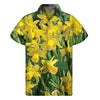Yellow Daffodil Flower Print Men's Short Sleeve Shirt