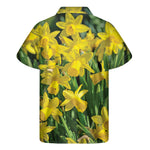 Yellow Daffodil Flower Print Men's Short Sleeve Shirt