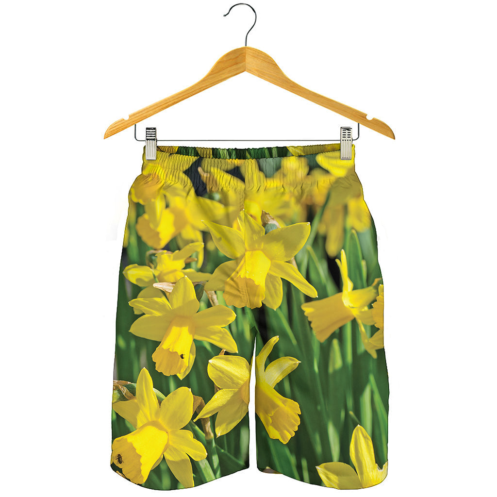 Yellow Daffodil Flower Print Men's Shorts
